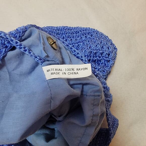 Crocheted‎ Market Bag Mesh Tote Knit Blue Coquette Cottage Casual Traditional - Picture 7 of 14